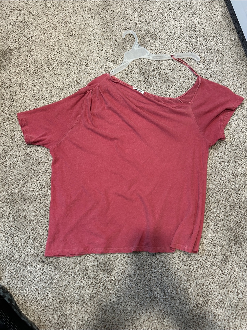 LAmade Short Sleeve Asymmetrical Neck Top — Rose